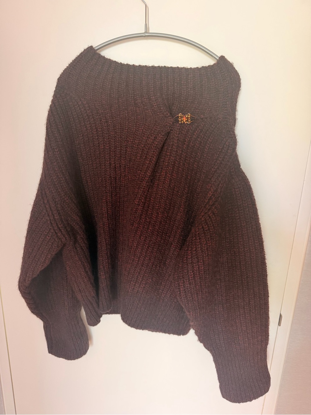 Dries Van Noten Chunky Knit boatneck Sweater - deep Burgundy / dark brown